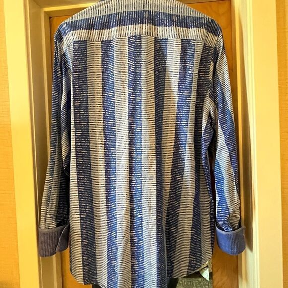 Bugatchi Blue Print Reverse Cuff Button Down Shirt sz M EUC - Picture 5 of 6